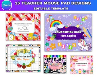 15x Teacher Mouse Pad Templates , Composition Notebook Back to School Sublimation Layouts, Custom Teacher Appreciation Gift, Digital Downlod