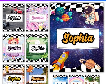 Diseños de portadas para cuadernos, 12 plantillas editables de Canva para la vuelta al cole, portadas de cuadernos personalizables, descarga digital.
