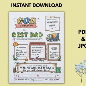 God Building My Dad Coloring Page, Christian Father's Day Printable for Kids, Worksheet, Bible Verse, Christian Gift for Dad, Sunday School