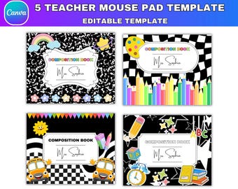 05 Teacher Mouse Pad Canva Editable Template, Composition Notebook, Back To School Teacher Gifts, Teacher Appreciation Gift Canva Template