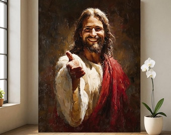 Jesus Smiling Canvas Wall Art – Christian Home Decor – Gallery Canvas or Poster Print