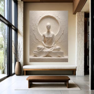 Meditative White Relief-Style Canvas Wall Art, Minimal Zen Home Decor image 4