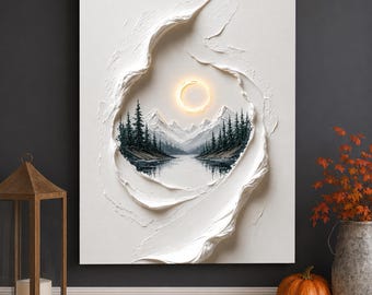 Lienzo con textura de montaña, arte mural minimalista de paisaje, decoración escandinava.