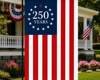 Bandera de jardín de los 250 años de Estados Unidos, decoración patriótica para el Día de la Independencia de EE. UU., pancarta de popelina y lona.
