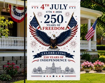 Bandera de jardín America 250, decoración patriótica para exteriores del 4 de julio, tela de popelina de poliéster.