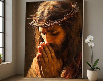 Lienzo con Jesús orando, decoración religiosa para pared, obras de arte cristianas para el hogar, lienzo envuelto en galería