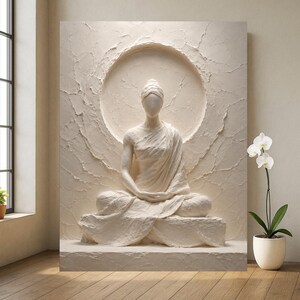 Meditative White Relief-Style Canvas Wall Art, Minimal Zen Home Decor image 2