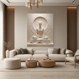 Meditative White Relief-Style Canvas Wall Art, Minimal Zen Home Decor image 6