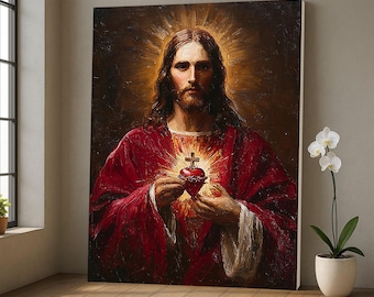 Sacred Heart of Jesus Canvas Art | Christian Wall Decor | Religious Poster Print