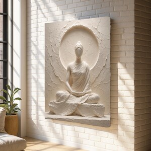 Meditative White Relief-Style Canvas Wall Art, Minimal Zen Home Decor image 7