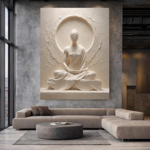 Meditative White Relief-Style Canvas Wall Art, Minimal Zen Home Decor image 3