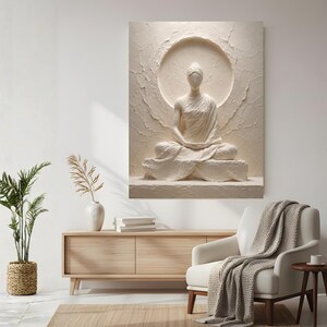 Meditative White Relief-Style Canvas Wall Art, Minimal Zen Home Decor image 5