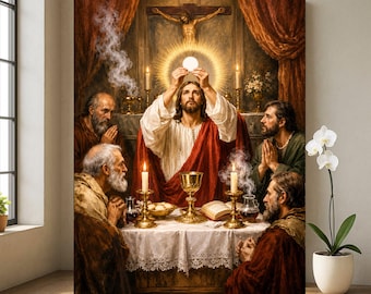 Lienzo impreso de la Última Cena, arte mural cristiano de los apóstoles de Jesús, pintura bíblica vintage.