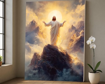 Religious Jesus Wall Art – Christian Canvas Print – Divine Light Painting for Home Decor