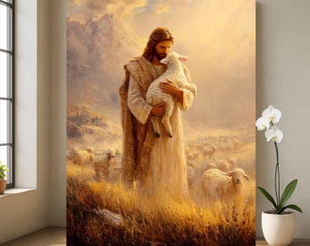Lienzo decorativo de Jesús el Buen Pastor: decoración religiosa cristiana para el hogar