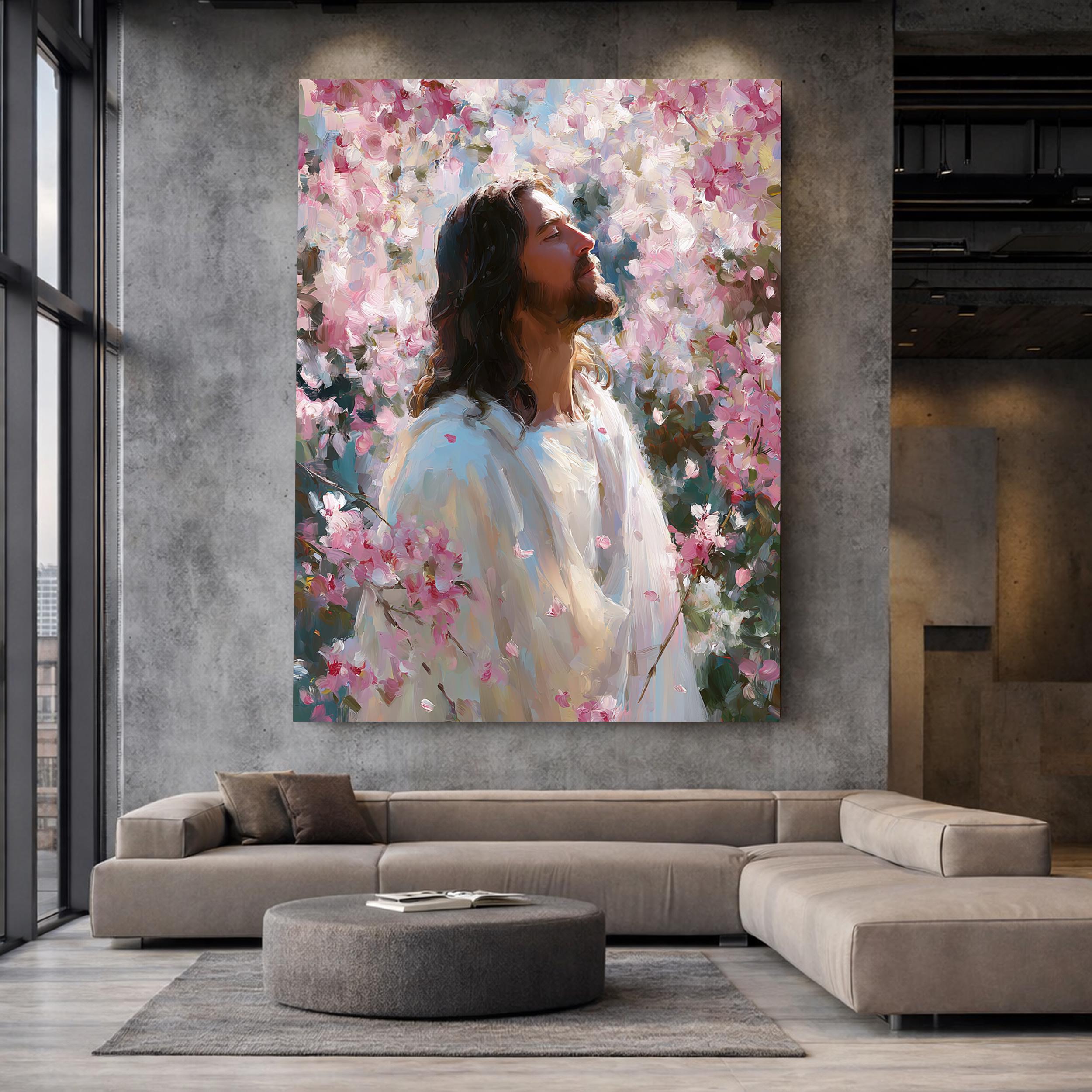 Jesus Canvas Wall Art, Christian Floral Painting, Religious Home Decor ...