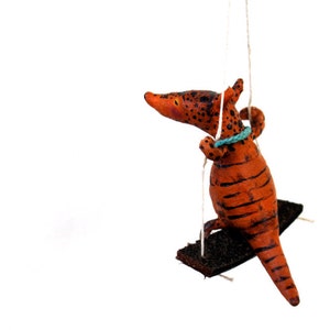 Ooak Spun Cotton Armadillo Swinging Ornament