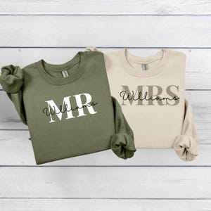 Custom Mr Mrs Embroidered Sweatshirt, Personalized Wifey & Hubby Hoodie, Matching Couples Outfit, Bridal Shower Clothing,