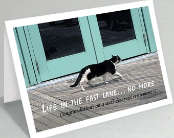 Retirement card - Life in the fast lane... no more - Cat congratulations card cute card (Blank inside) - Buy any 2+ cards & save on shipping