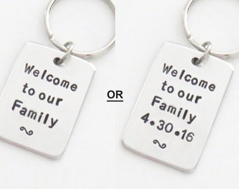 Gift for groom from in laws in-laws - Wedding gift for son-in-law - Welcome to our Family keychain keyring (with or without wedding date)