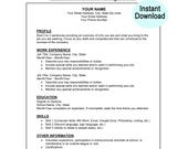 Simple 1 page Resume Template First Job Resume -- Simple Resume Template Basic Resume Format - Instant Download and Editable