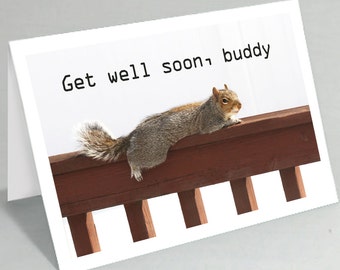 Get Well Soon card - Feel better soon card squirrel greeting card - funny card (Blank inside) - Buy any 2+ cards & save on shipping