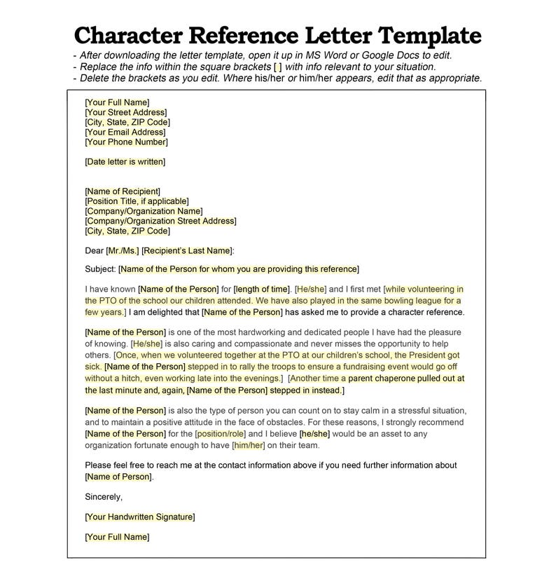 Character Reference Letter Template - Character Recommendation Letter ...