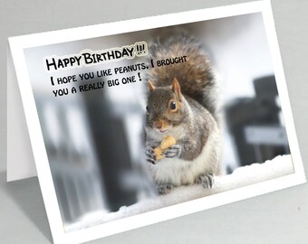 Funny birthday card - Squirrel with big peanut birthday card - Funny animal cards (Blank inside) - Buy any 2+ cards & save on shipping