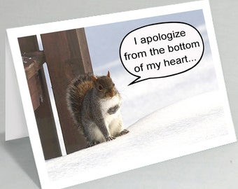 Apology card - I apologize from the bottom of my heart - Squirrel card - Cute card (Blank inside) - Buy any 2+ cards & save on shipping