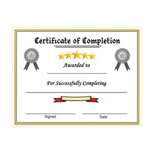 Certificate of Completion Printable award for project completion task completion goal achieved (handwrite blank fields or use Acrobat)
