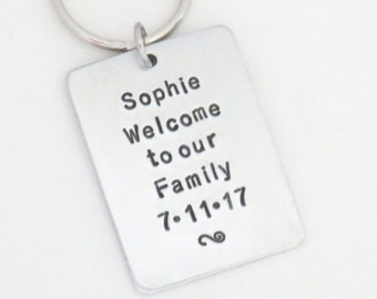 Personalized gift for groom or bride from parents-in-laws - Welcome to our Family keychain keyring with name and wedding date