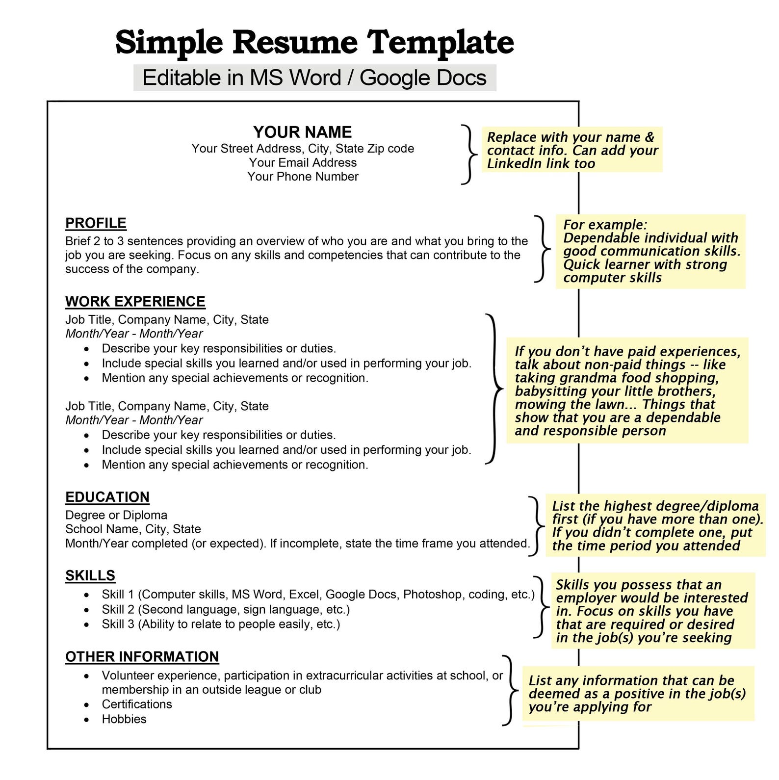Simple 1 Page Resume Template First Job Resume -- Simple Resume ...
