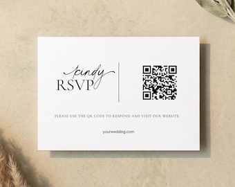 Modello per cartolina RSVP / Codice QR per matrimonio su Canva / Download digitale modificabile / Minimalista bianco