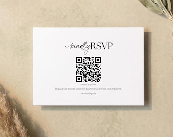 Modello per cartolina RSVP / Codice QR per matrimonio su Canva / Download digitale modificabile / Layout minimalista diviso