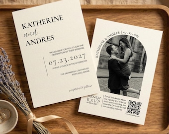Modello di invito di nozze 5x7 / Tela fotografica fronte-retro minimalista / Invito modificabile / Invito fotografico moderno / Download digitale immediato