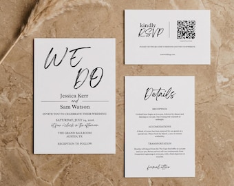 Set di inviti di nozze / Pacchetto di modelli Canva / Invito "We Do" in grassetto con scritta a pennello e biglietto di conferma presenza / Download immediato