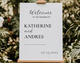 Modello per cartello di benvenuto per matrimonio / Tipografia editoriale moderna su Canva / Poster asimmetrico in bianco e nero / Download immediato modificabile 18x24 24x36