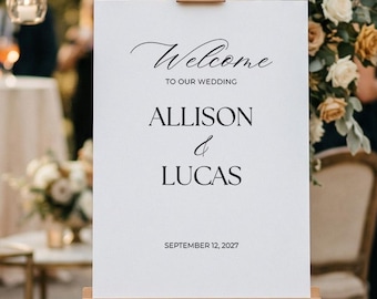 Modello per cartello di benvenuto per matrimonio / Tipografia moderna e classica su Canva / Poster di benvenuto in bianco e nero / Modificabile 18x24 24x36 Download immediato
