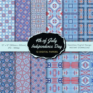 Independence Day Seamless Watercolor Patterns Digital Paper Pack | Red, White & Blue Patriotic 4th of July Patterns | Instant Download