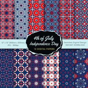 Independence Day Digital Paper Pack | Red, White & Blue Seamless Patterns | Patriotic Wallpaper | 4th of July Patterns | Instant Download