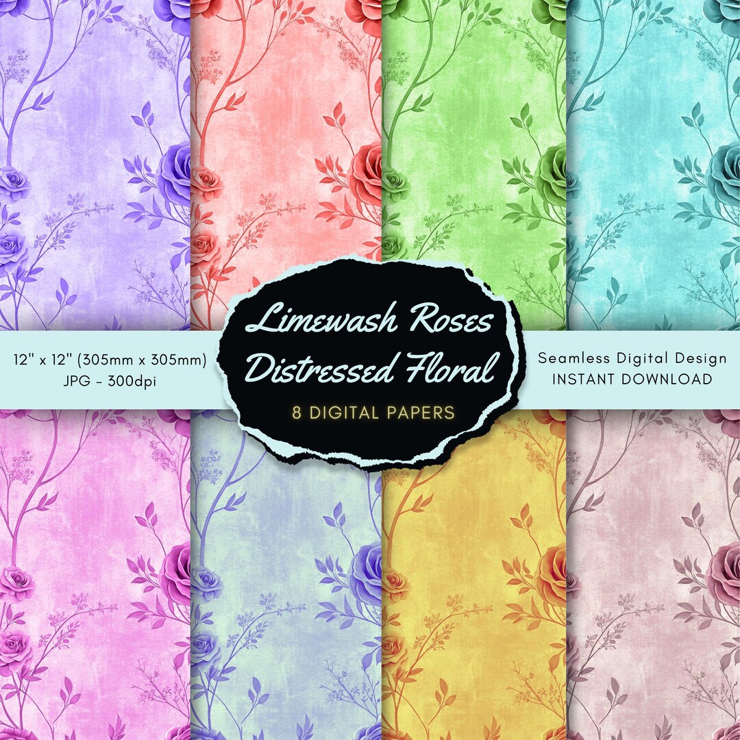 Paper Texture Type Roses Limewash Roses Digital Paper | Vintage Floral Textures (instant ...