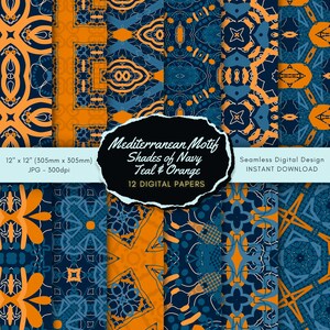Mediterran mit Schattierungen von Marineorange Digital Paper Pack | Geometrisch Abstrakt | Sofortdownload | Nahtlose Muster | Kommerzielle Nutzung