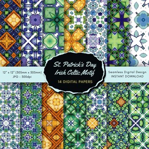 St. Patricks Day Digital Paper Pack | Nahtlose Aquarell Muster | Grün, Gold und Shamrock Designs | Sofortdownload | Kommerzielle Nutzung