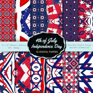 4th of July Digital Paper Pack | Red, White & Blue Seamless Patterns | Patriotic Wallpaper | Independence Day Patterns | Instant Download