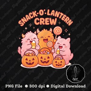 Download digitale di simpatici mostri di Halloween / Snack-O-Lantern Crew PNG / Design a sublimazione "Dolcetto o scherzetto" / Download istantaneo / Uso commerciale