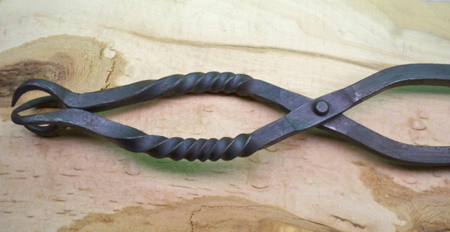 Hand fireplace tongs with twists. Etsy