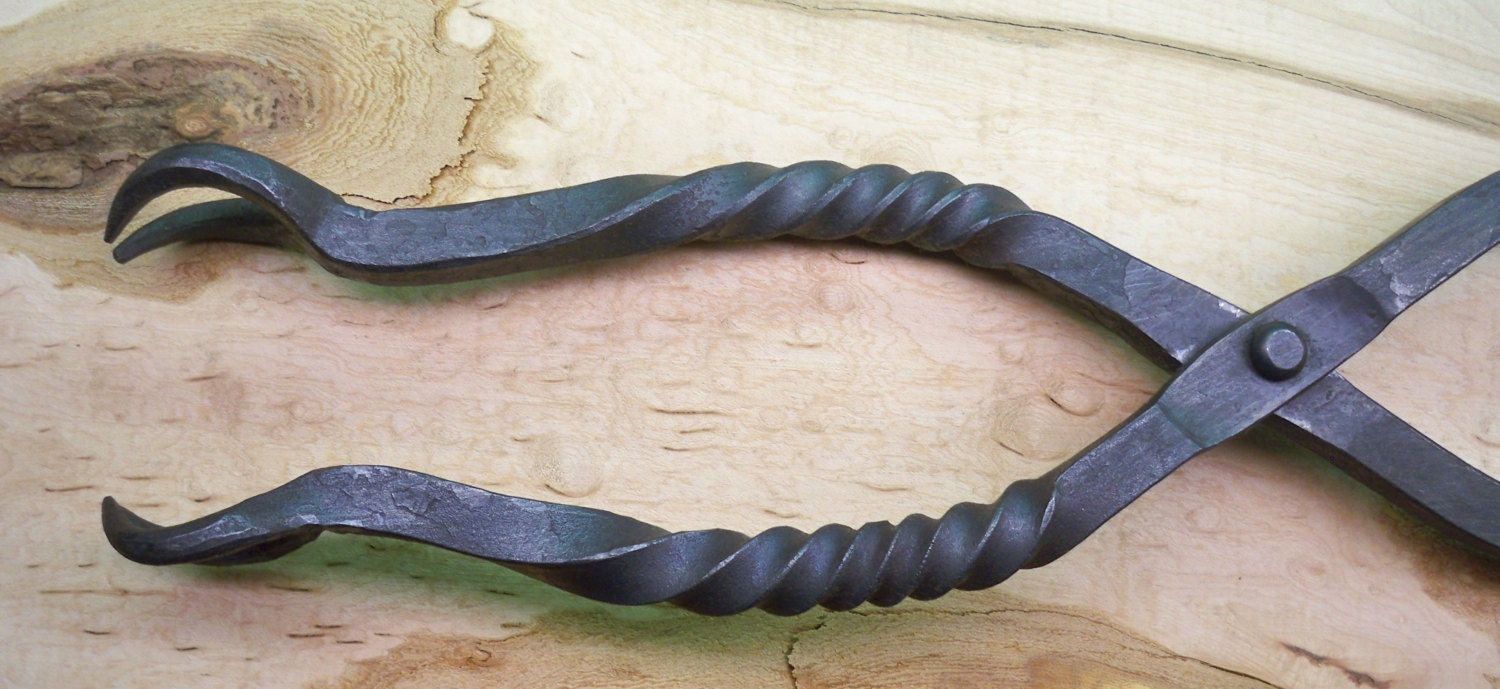 Hand Forged Fireplace Tongs With Twists