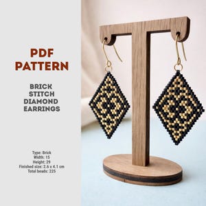Black Gold Diamond Earrings Pattern, Brick Stitch PDF, Geometric Earrings Tutorial