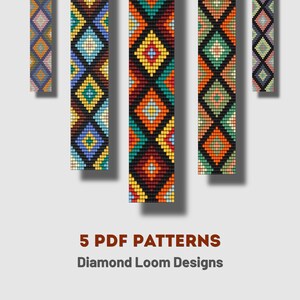 Diamond Bracelet Pattern PDF, Bead Loom Design, Ethnic Geometric Boho, Miyuki Delica