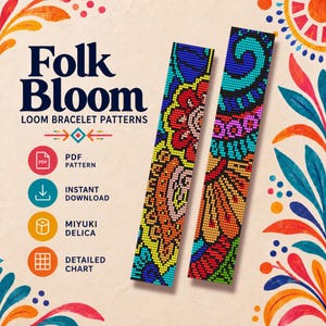 Patroon voor een Folk Bloom Loom armband (PDF), bloemenkralenweefschema